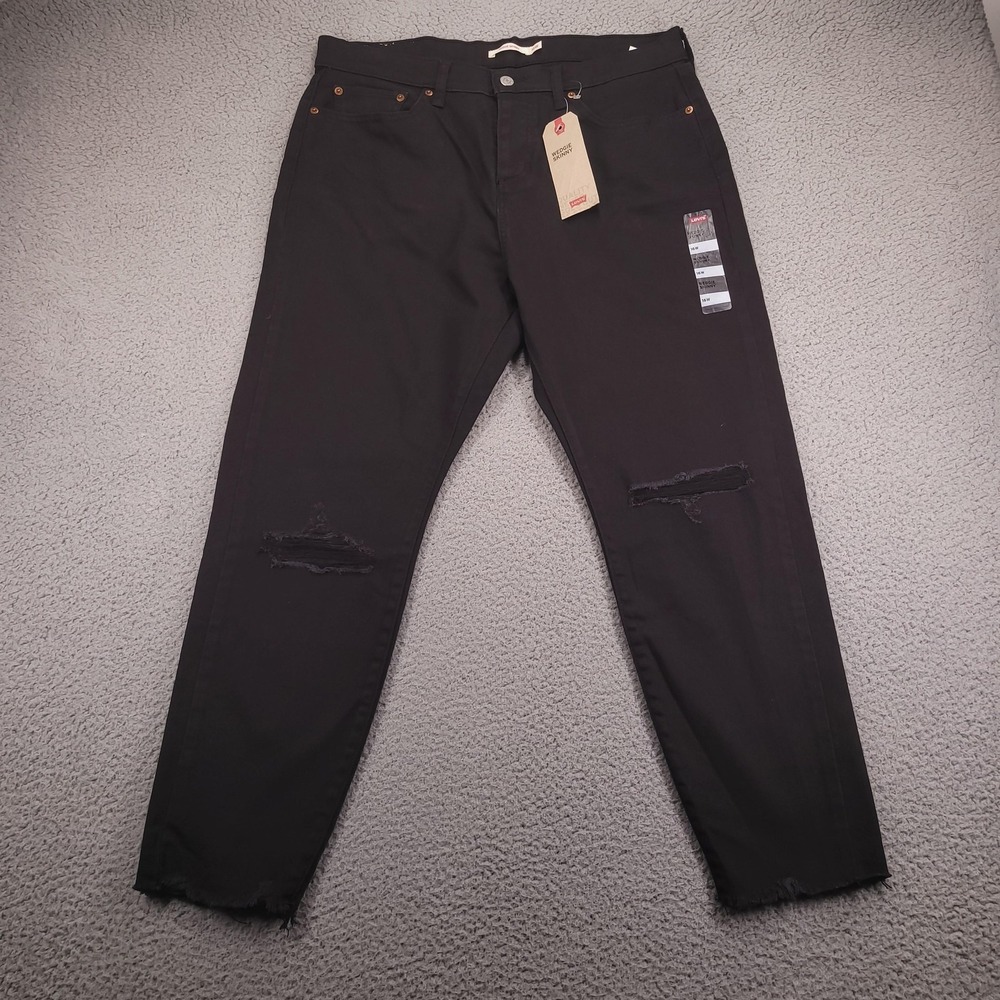 LEVIS  Wedgie Skinny Jeans Womens 16W Black High Rise Distressed Button Fly